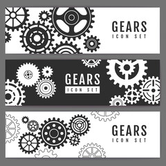 Set of banners with different gears. Cog icon design. Vector illustration