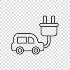 Obraz premium Electric car icon in flat style. Electro auto vector illustration on white isolated background. Ecology transport business concept.