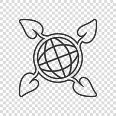 Planet and leaf icon in flat style. World and eco vector illustration on white isolated background. Globe and organic business concept.