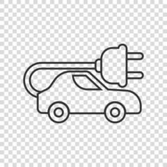 Electric car icon in flat style. Electro auto vector illustration on white isolated background. Ecology transport business concept.