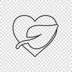 Heart and leaf icon in flat style. Vegan friendly vector illustration on white isolated background. Nature love sign business concept.