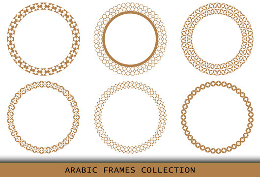 Arabic geometric round patterns set. Borders, frames. Vector illustration of round Islamic ornament
