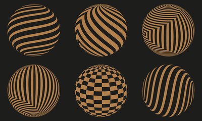 Black and golden vector sphere of lines for design of logo. Icons set