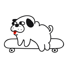 Obraz na płótnie Canvas Pug on skateboard. Outline hand drawn icon illustration on white background.