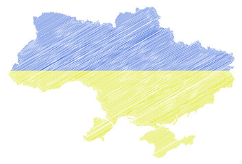 Abstract Ukraine map. Blue yellow scratch map