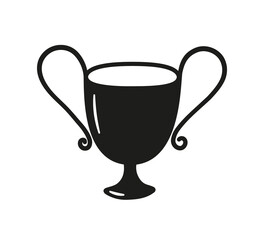 Doodle champion trophy cup of winner. Hand drawn award decorative icon. Sport prize trophy. Vector illustration isolated on white background.