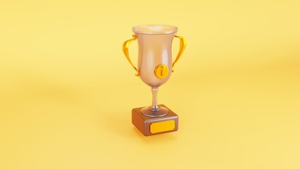 Glass cup on yellow background 3d render