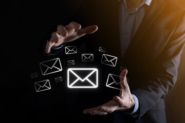 Email marketing and newsletter concept.Contact us by newsletter email and protect your personal information from spam mail concept.Scheme of direct sales in business. List of clients for mailing.