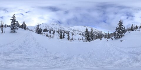 Fototapeta na wymiar Tatra Mountains in Winter Snow 360 HDRI Panorama
