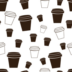 
Coffee seamless pattern. COFFEE TO GO. Seamless coffee hot drink cup tea to go illustration pattern in vector.