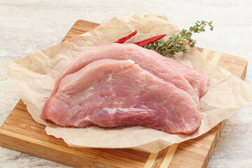 Raw pork schnitzel for roast