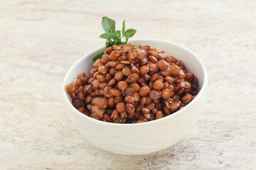 Boiled lentil in the bowl