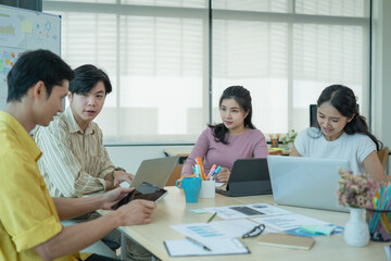 Group of business people meeting for analyzing data and brainstorm ideas for business planning