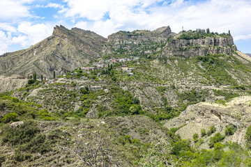 Fototapeta na wymiar View of the mountain village of Gunib. Dagestan, Russia June 2021.