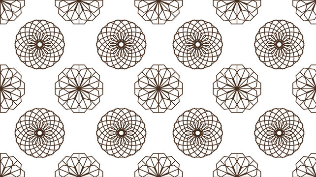 Symmetrical abstract vector Islamic traditional background in arabian style made of emboss geometric shapes. Black and white colors. Seamless pattern is in the swatches palette.