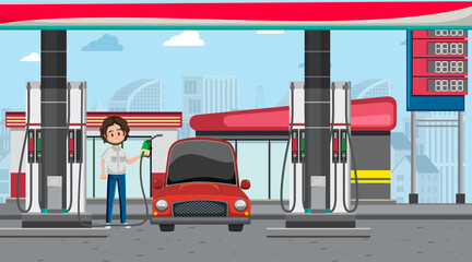 Gas station cartoon scene