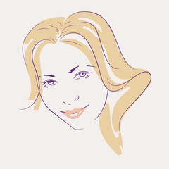 beautiful woman hand drawn face. Fashion female face line art vector illustration