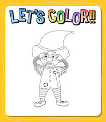 Worksheets template with let’s color!! text and clown outline