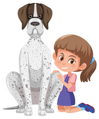 Happy girl with her dog on white background