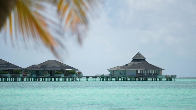 SUN ISLAND, Maldives. July 19, 2021 : bilding Conrad Rangali island, in Maldives. Paradice place for the rest. Tropical island. Vication