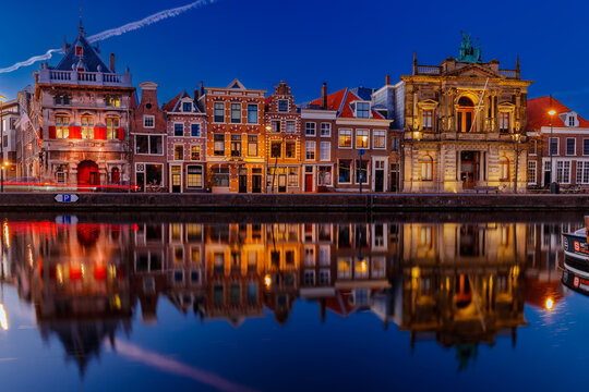 City Center of Haarlem, Netherlands at blue hour
