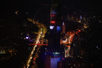 Night view of city road and overpass in Nanning, Guangxi, China