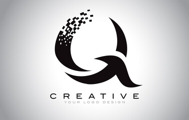 Fototapeta premium Q Initial Letter Logo Design with Digital Pixels in Black and White Colors.