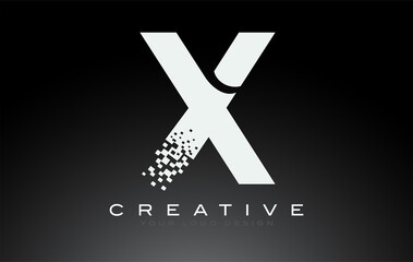 Obraz premium X Initial Letter Logo Design with Digital Pixels in Black and White Colors.