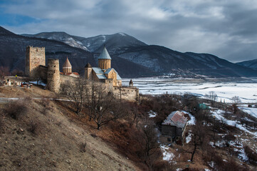 Ananuri castle in winterat sunny day. Georgia