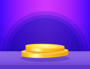 Vector stage violet and blue background with geometric yellow round platform