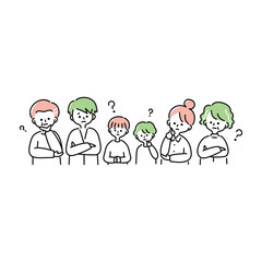 考えている三世代家族の上半身イラスト