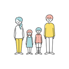 正面を向いて立つ家族のイラスト