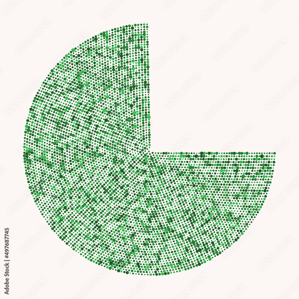 Poster Green halftone dots of different sizes in the shape of a circle.