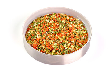 Dried seasoning mix, isolated on white background.