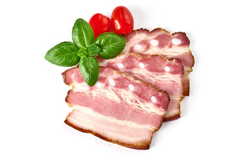 Smoked Pork Loin with slices, isolated on white background.