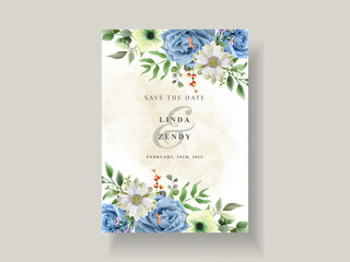 Blue and yellow floral wedding invitation card