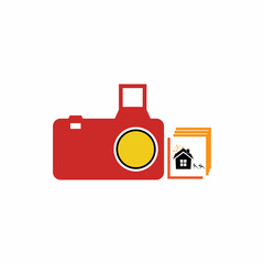 Camera with photo icon vector background