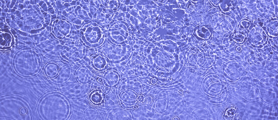 Transparent purple clear water surface texture with ripples and splashes. Abstract summer banner...