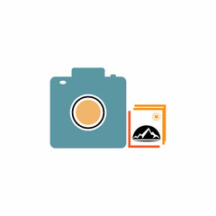 Camera with photo icon vector background