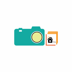 Camera with photo icon vector background