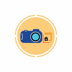 Camera with photo icon vector background