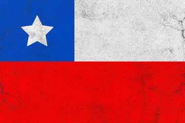 Painted the national flag of chile on an old concrete wall surface