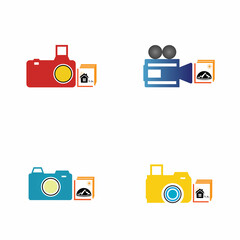 Camera with photo icon vector background