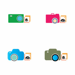 Camera with photo icon vector background
