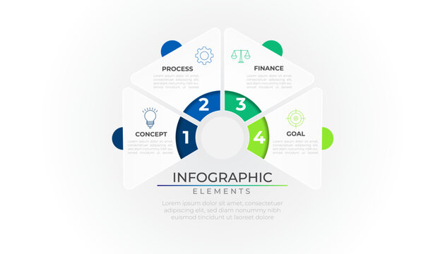 Minimal Hexagon Idea Infographic Elements Plan Concept Design Vector With Icons. Business Four Option Network Project Template For Presentation And Report.