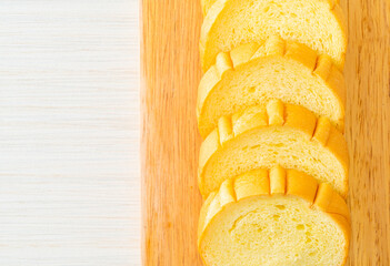 potatoes bread sliced on wood board