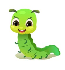 Fototapeta premium Caterpillar smiling. wildlife object. Little funny insect. Cute cartoon style. isolated on white background. Vector