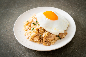 fried rice with pork and fried egg in Japanese style