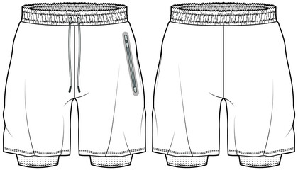 men's double layer shorts technical drawing vector illustration