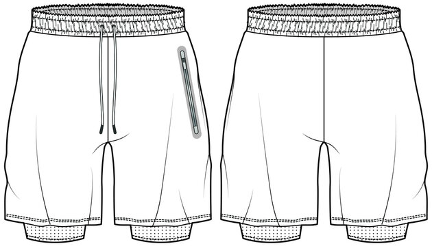 men's double layer shorts technical drawing vector illustration